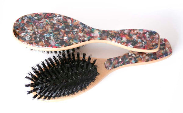 Black Abstract Boar Bristle Brush, Full Size, Handmade