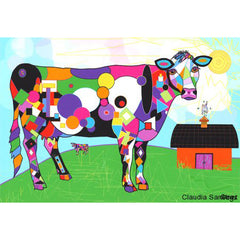 Op Art Cow with Barn