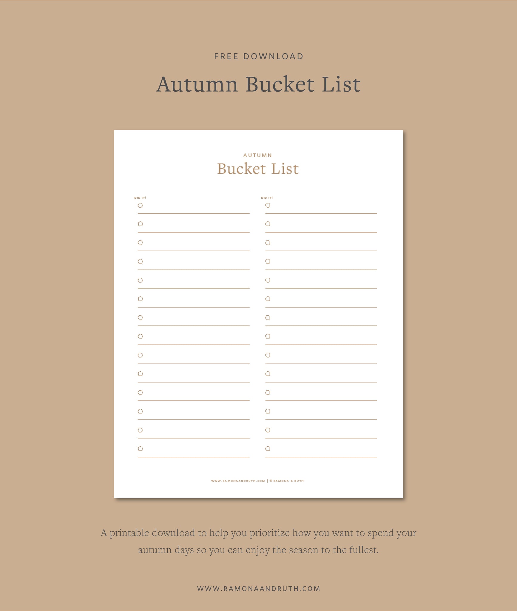 Autumn Bucket List Free Printable Download by Ramona & Ruth