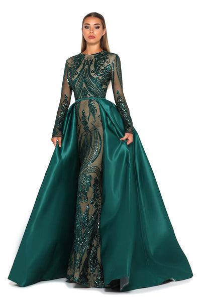 long sleeve emerald gown