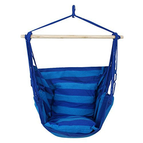 Zeny Hanging Rope Hammock Chair Swing Seat For Indoor Or Outdoor Spaces Max 265 Lbs 2 Seat Cushions Included Blue Stripe