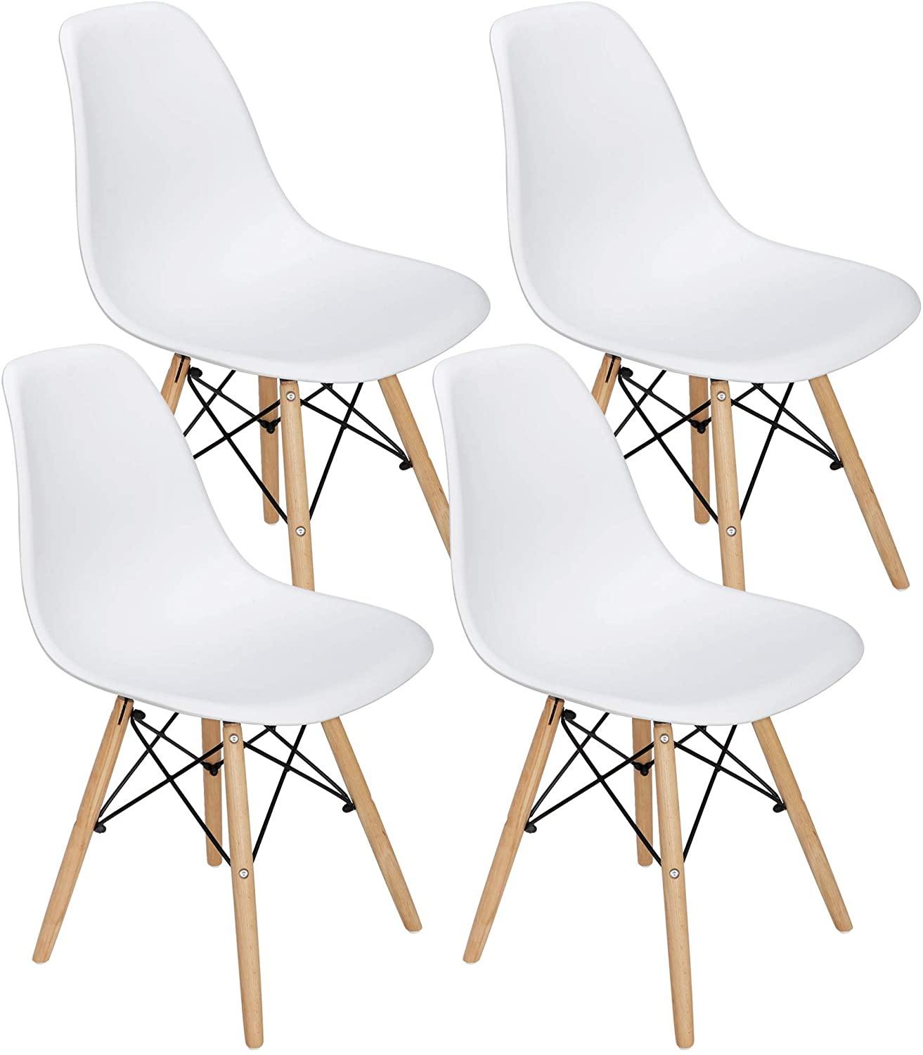 Shell Lounge Plastic Chair for Kitchen Bedroom ZENY Set of 4 Modern Style Dining Chair Dining Living Room Mid-Century Modern Side Chairs with Wooden Walnut Legs