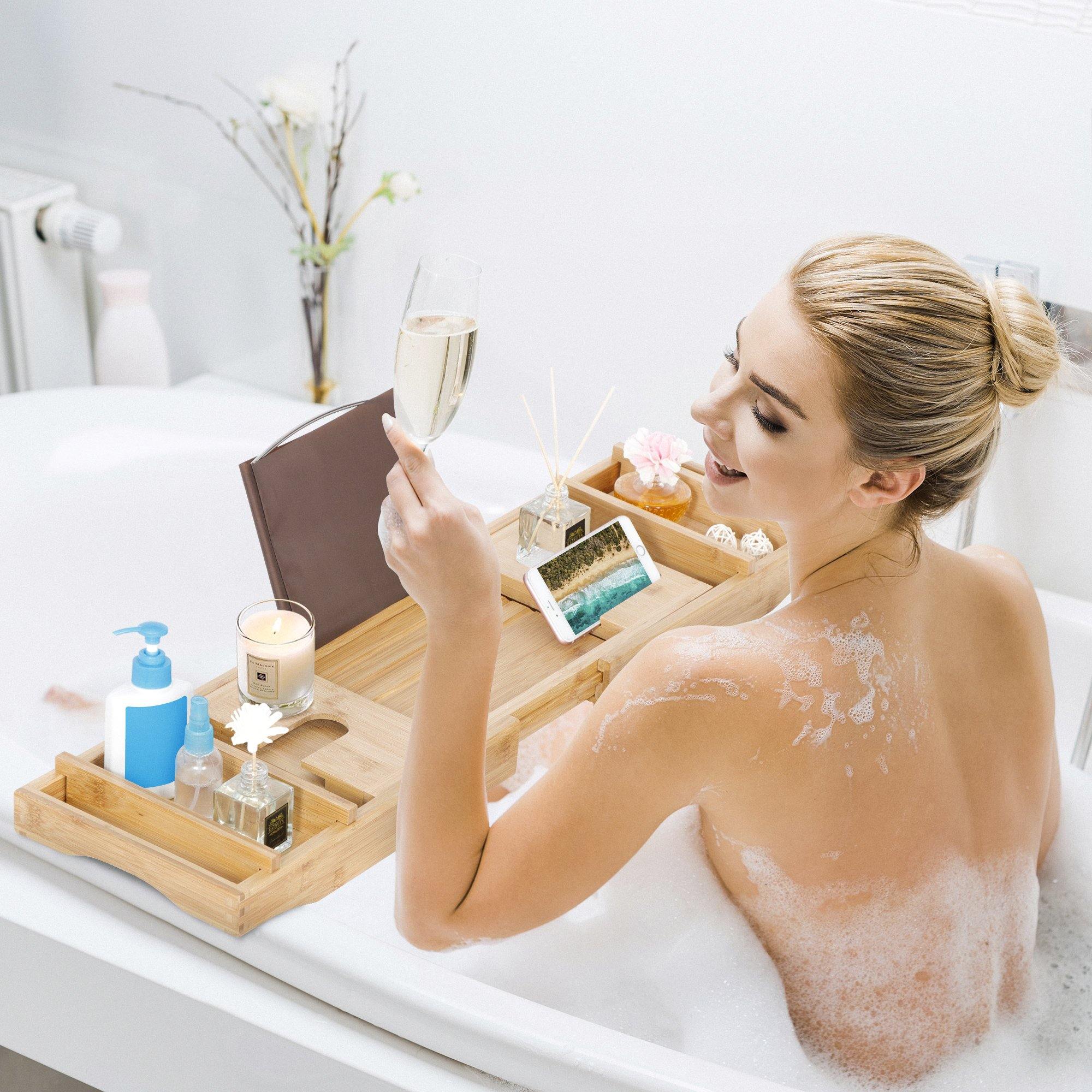 Zeny Bamboo Bathtub Caddy Tray With Soap Holder Extendable Bath Tray Zeny Products