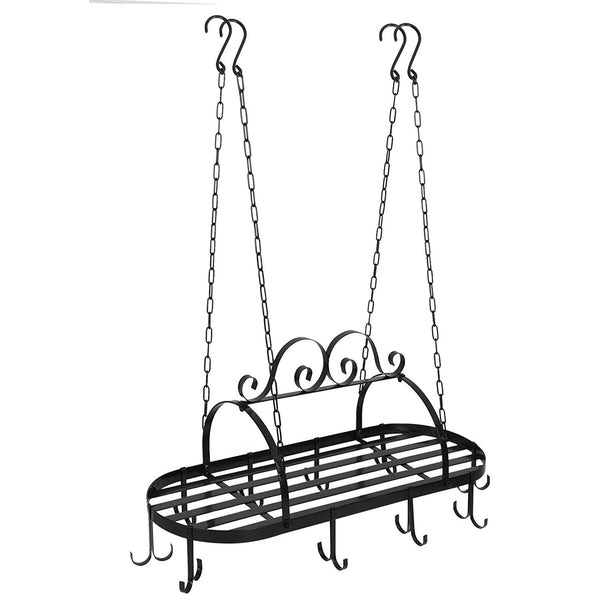 Zeny Hanging Iron Pot Rack Ceiling Mounted Kitchen Storage Utility Cookware Hook Rack Pan Hanger With 10 Hooks