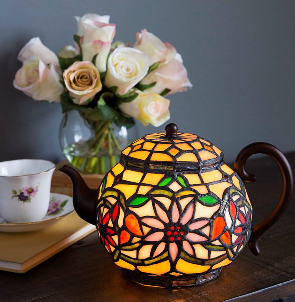 Harleigh Yellow Teapot Stained Glass Accent Lamp