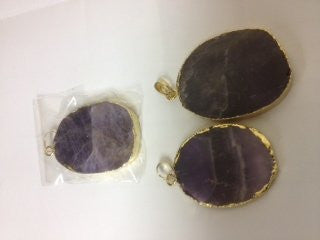 Amethyst Pendant With Gold Bezel One Hook Oval Shape Approx 1.5-2'' Set Of 3 Mixed Shape