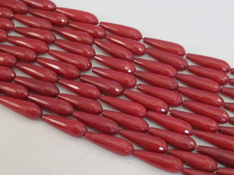 Mountain Jade (Dyed) Red Color 10x30mm Faceted Teardrop 13pcs 15.5'' Per Strand
