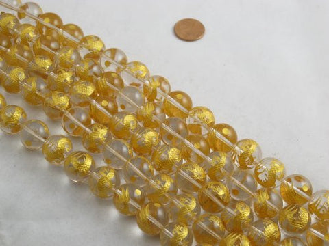 Nature Crystal A Grade Round Carving Gold Dragen 16mm 25pcs Per Strand 15.5''