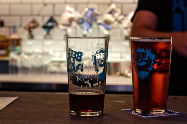 Brewdog bar - one pint nearly finished (left) and another untouched (right)