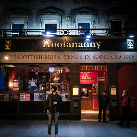 The Pished Fish outside the front of Hootananny in Inverness drinking whisky