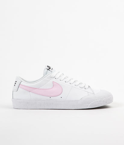 white nikes with pink tick