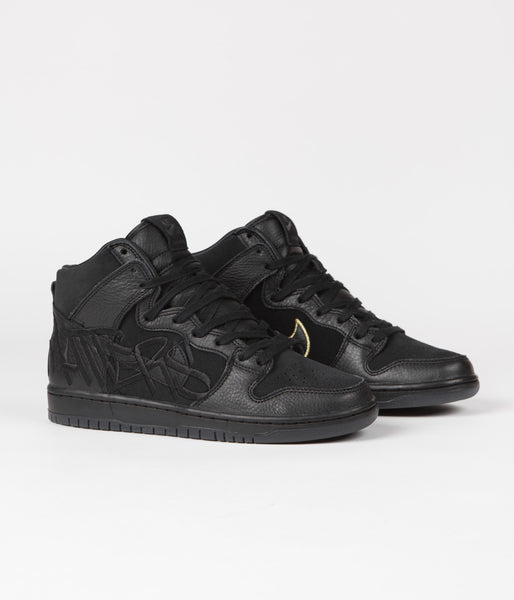 Nike SB x FAUST Dunk High Pro Shoes - Black / Black - Metallic 