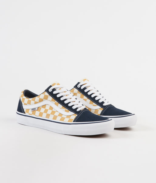 blue and gold checkered vans