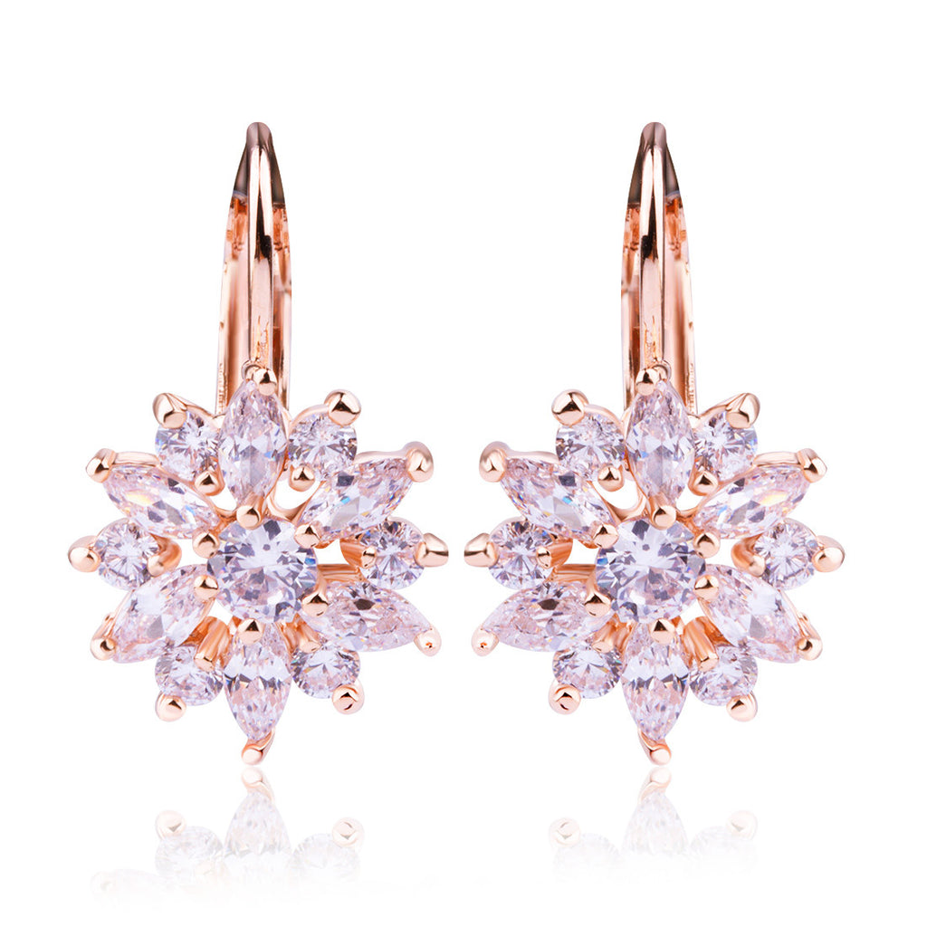 cubic zirconia champagne gold flower snowflake stud earrings for