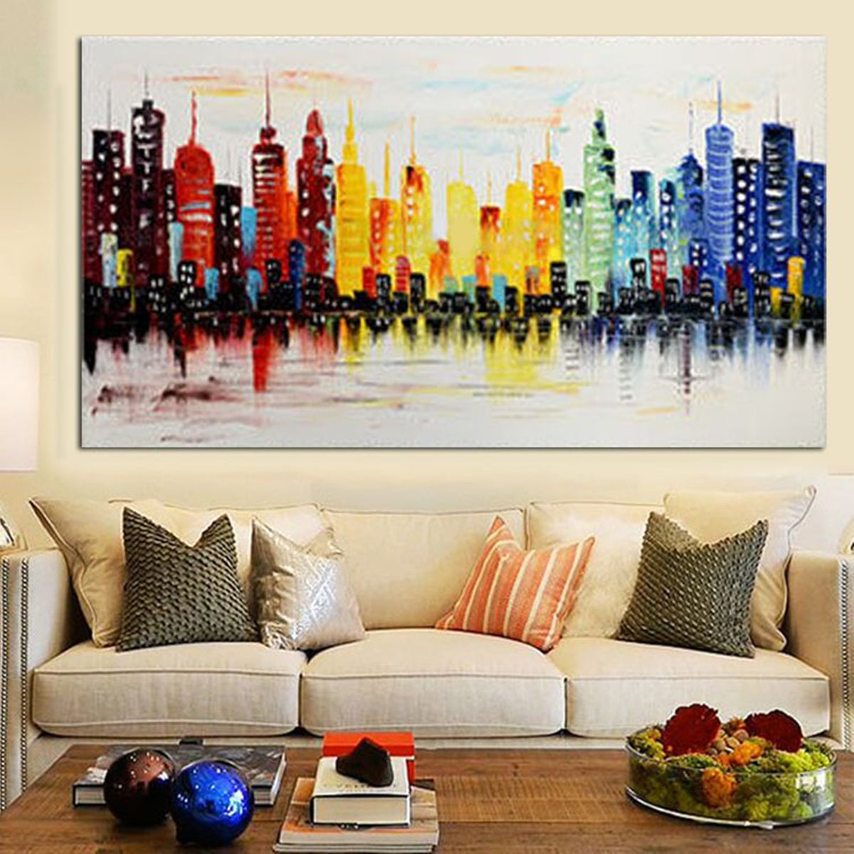 120 x 60 cm moderne stad canvas abstracte schilderij print woonkamer k