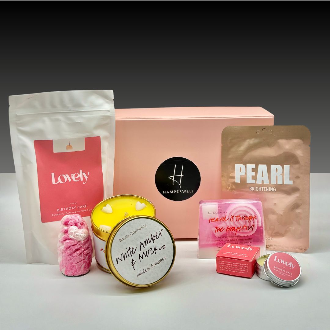 Pamper Me Treatbox Gift Hamper with Face Mask, Candle, Soap Slice & Bath Salts