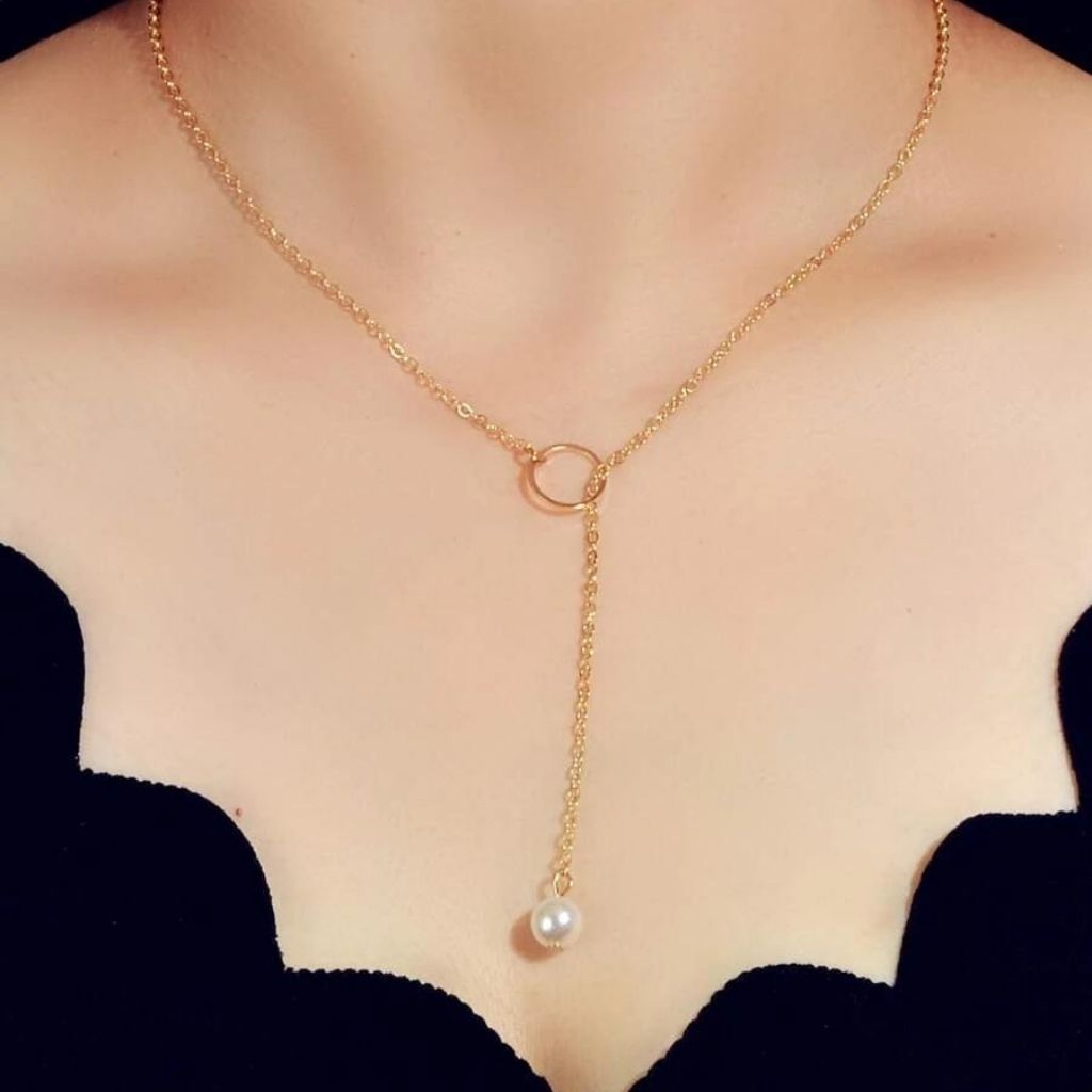 White Pearl Drop Karma Elegant Y Shape Everyday Elegant Lariat Drop Necklace