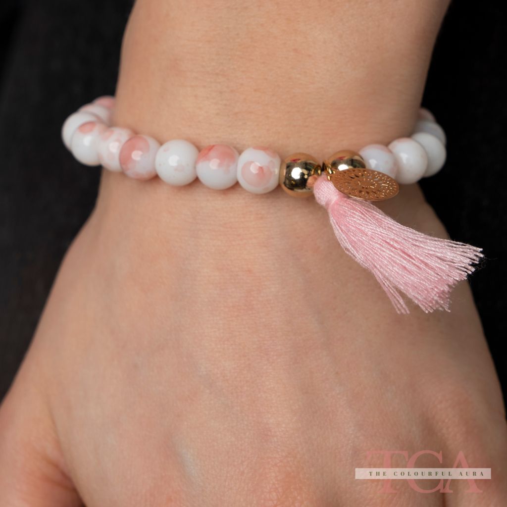 White Tender Pink Good Luck Charm Tassel Natural Boho Yoga Bracelet -  Good Luck Gift