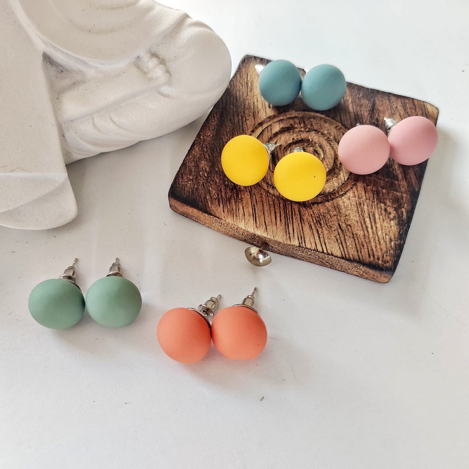 Multicolour Matte Unisex Round Ball Studs Minimalist Everyday Dot Earrings