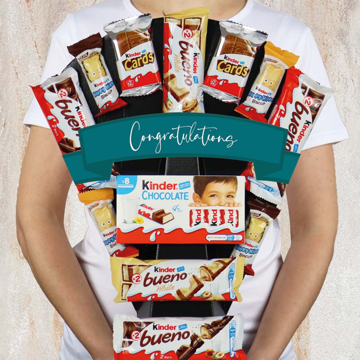 Large Kinder Congrats Chocolate Bouquet with Bueno, Happy Hippos, Kinder Cards - Gift Hamper Box by HamperWell