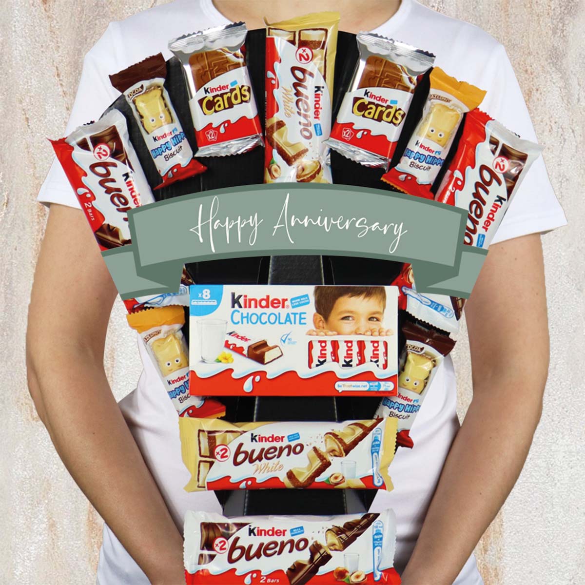 Large Kinder Chocolate Anniversary Bouquet with Bueno, Happy Hippos, Kinder Cards and More - Gift Hamper Box by HamperWell
