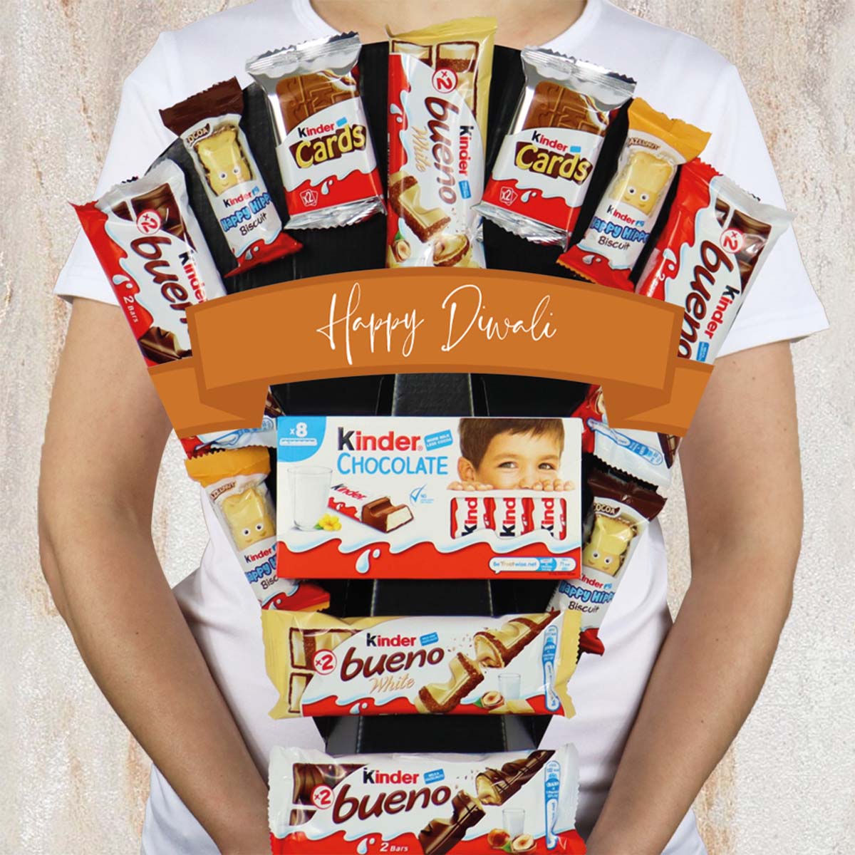 Large Kinder Happy Diwali Chocolate Bouquet With Buenos, Happy Hippos & Cards - Gift Hamper Box by HamperWell