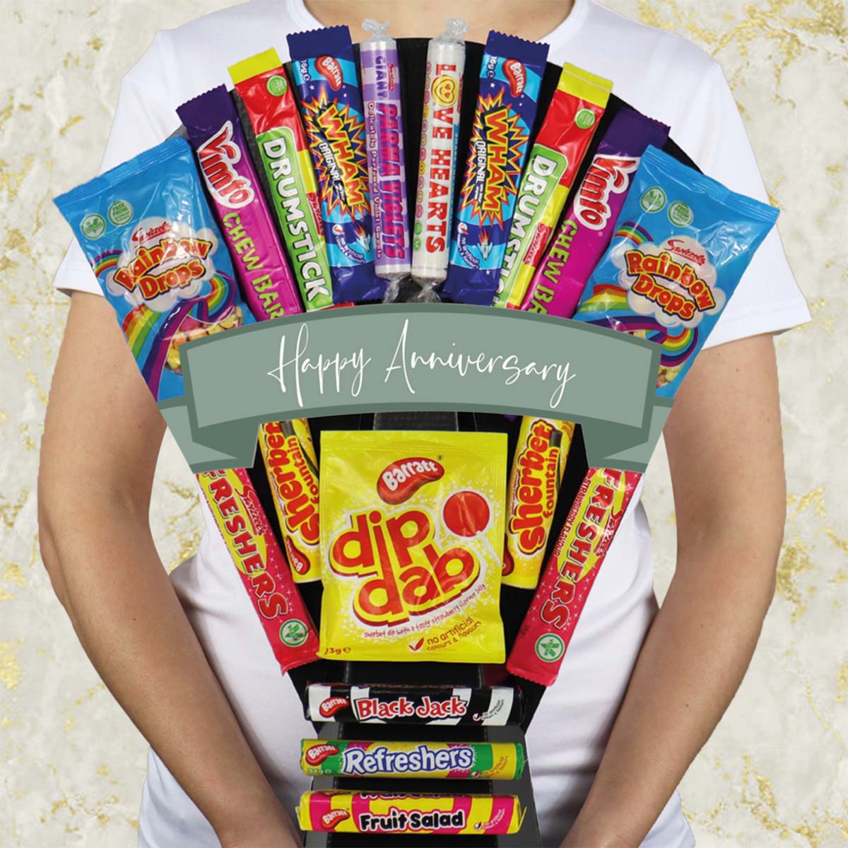 The XL Retro Sweets Anniversary Bouquet with Dip Dabs, Black Jack, Drumsticks and More - Gift Hamper Box by HamperWell