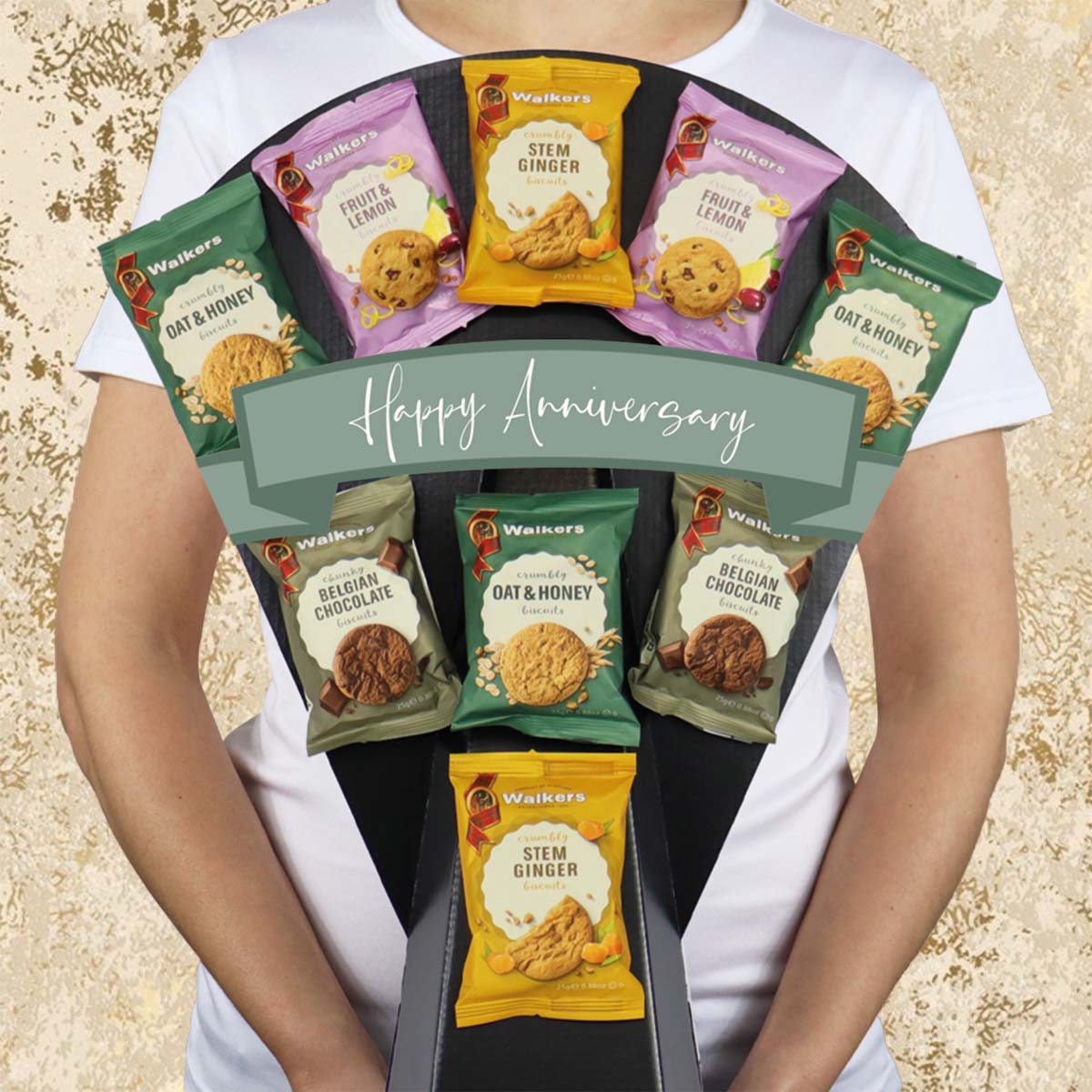Large Border Biscuit Anniversary Bouquet with Butterscotch Crunch, Chocolate Cookies, Viennese Whirls and More - Gift Hamper Box by HamperWell