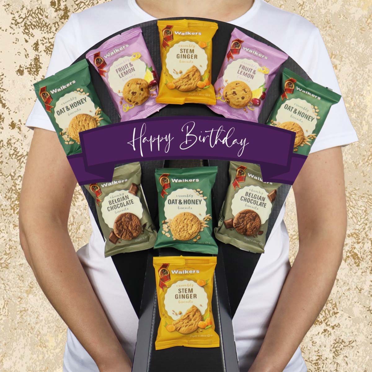 The Walkers Crumbly & Chunky Biscuit Happy Birthday Bouquet in Variety Of Flavours - Gift Hamper Box by HamperWell