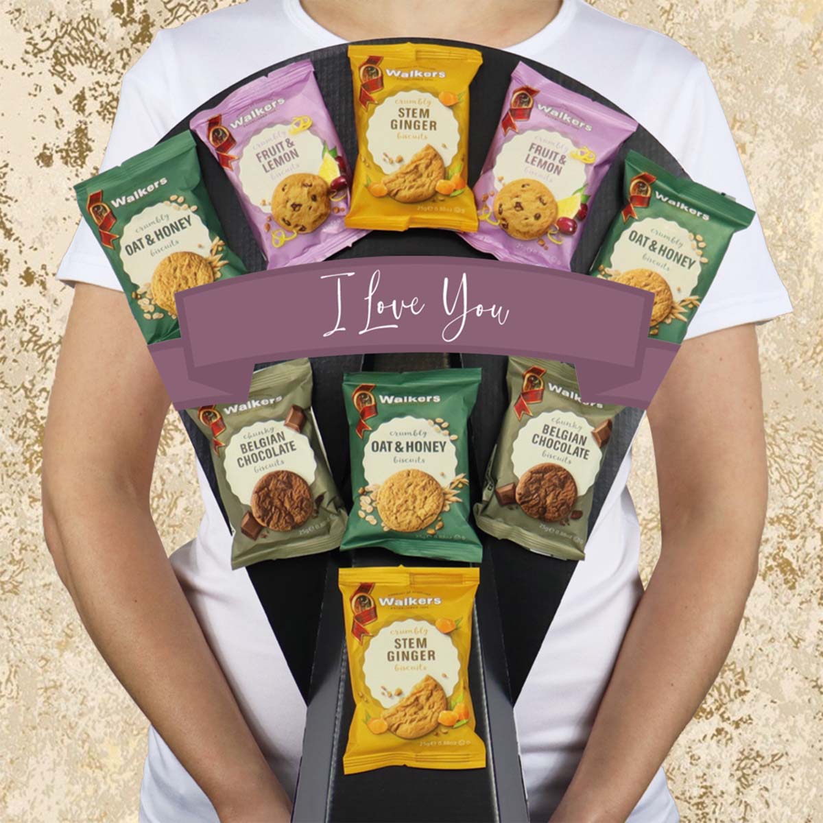 The Border Biscuit I Love You Bouquet with Butterscotch Crunch, Chocolate Cookies, Viennese Whirls and More - Gift Hamper Box by HamperWell