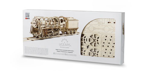 UGears Wooden Mechanical Model Kit Steam Locomotive with Tender Custom Brand Package