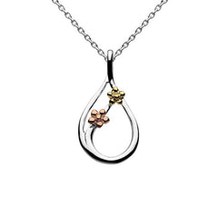 Silver, Rose and Yellow Gold Plated Flower Pendant and Chain at Amber Bay