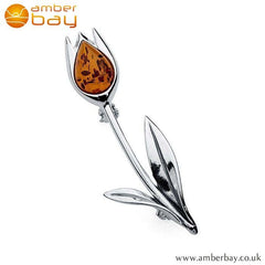 Silver and Amber Tulip Brooch at Amber Bay