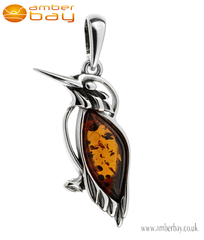 Silver and Amber Kingfisher Pendant