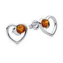 Silver and Amber Heart Ear studs at Amber Bay
