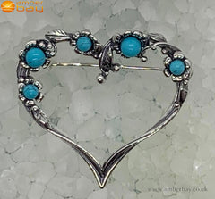 Sterling Silver and Turquoise Heart Brooch