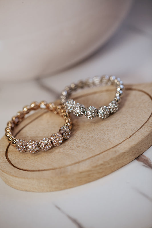 rhinestone metal ball elastic bead bracelet