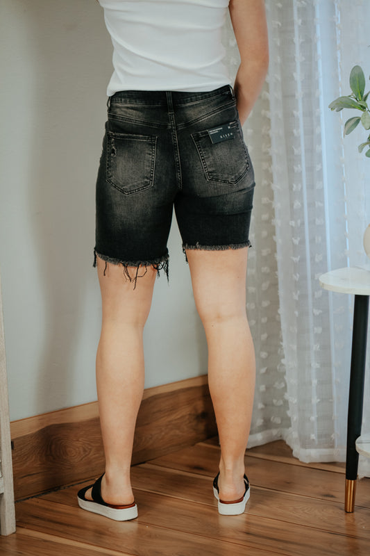 High Waist Distressed Long Shorts