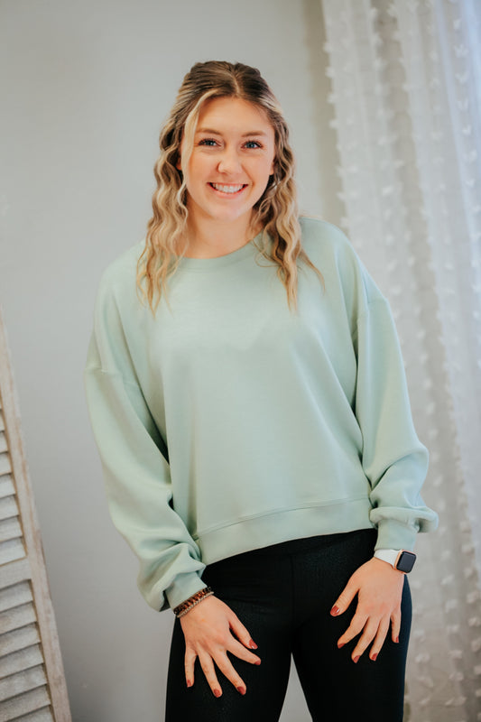 womens scuba sage green balloon sleeve sweatshirt wishlist