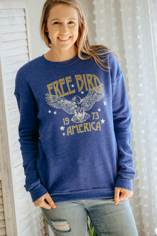 womens free bird eagle graphic sweatshirt royal blue