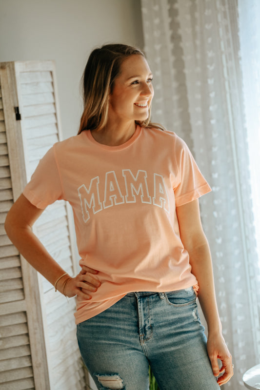 womens coral pink mam graphic tee