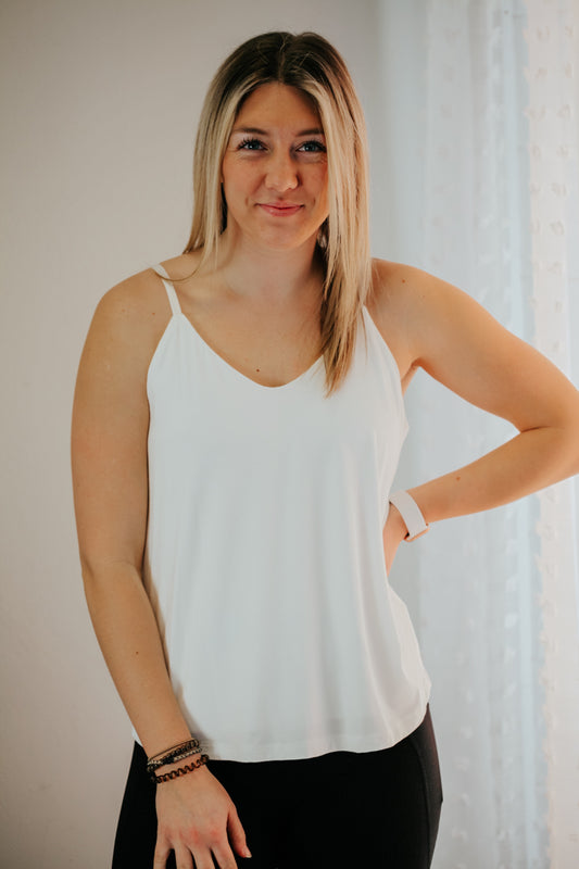 womens ivory double lined adjustable strap tank cami v-neck