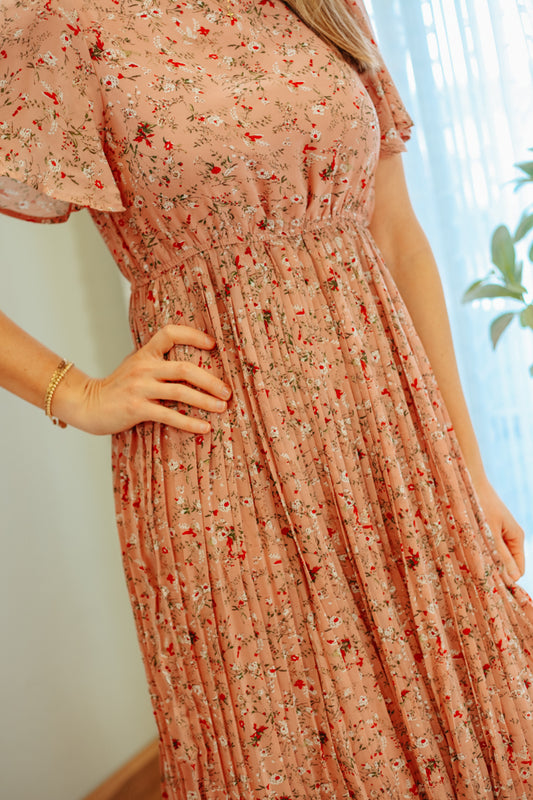 Pleated Floral Midi Dress