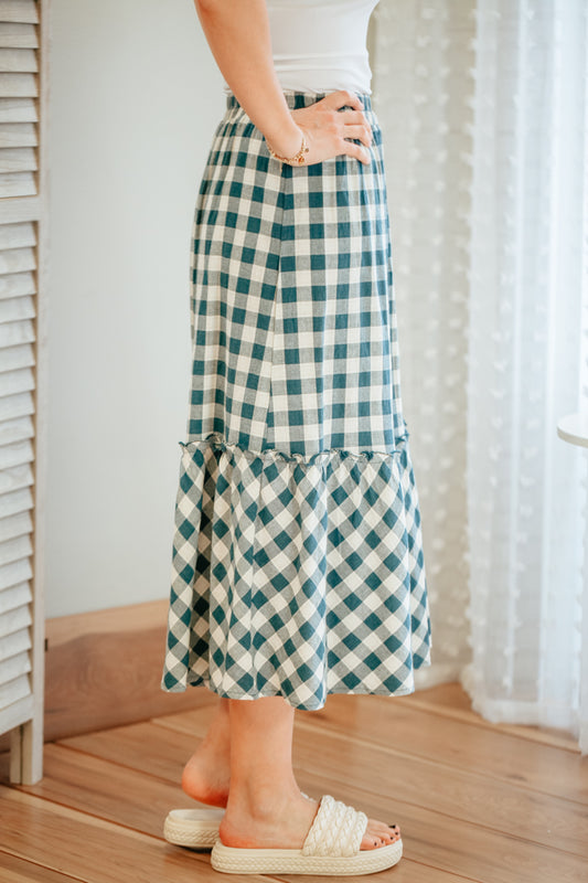 Checkered Ruffle Tiered Skirt