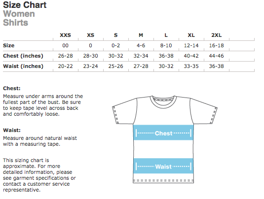 American Apparel Womens Size Chart