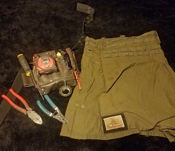 electrician tools and a tactical utility kilt