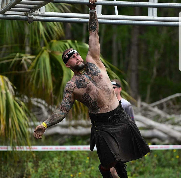 obstacle course racing in a kilt - all american beard adam clarke