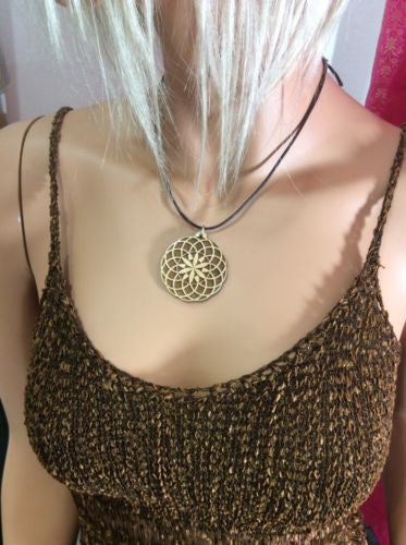 Tube Torus Crop Circle 1.75" Medallion Pendant Laser Carved Maple Wood USA #gift