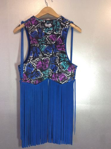 NWT $479 Suede Long Fringe Vest Reversible Silk Lining Adjustable One Size Sexy