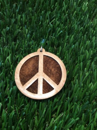 Peace Sign 1.75" Medallion Pendant Laser Carved Maple Wood made In USA #gift